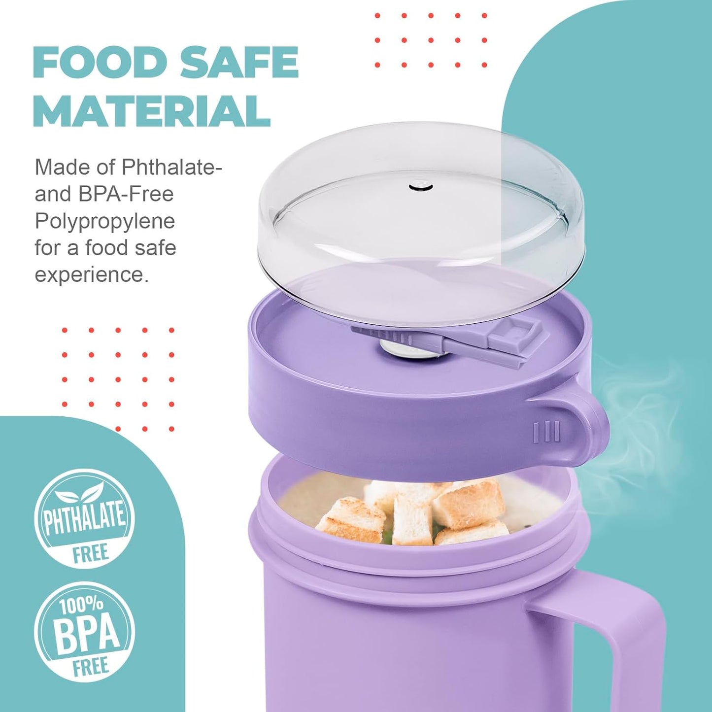 Taza sopa microondas con tapa cuchara plegable 17.63oz lila