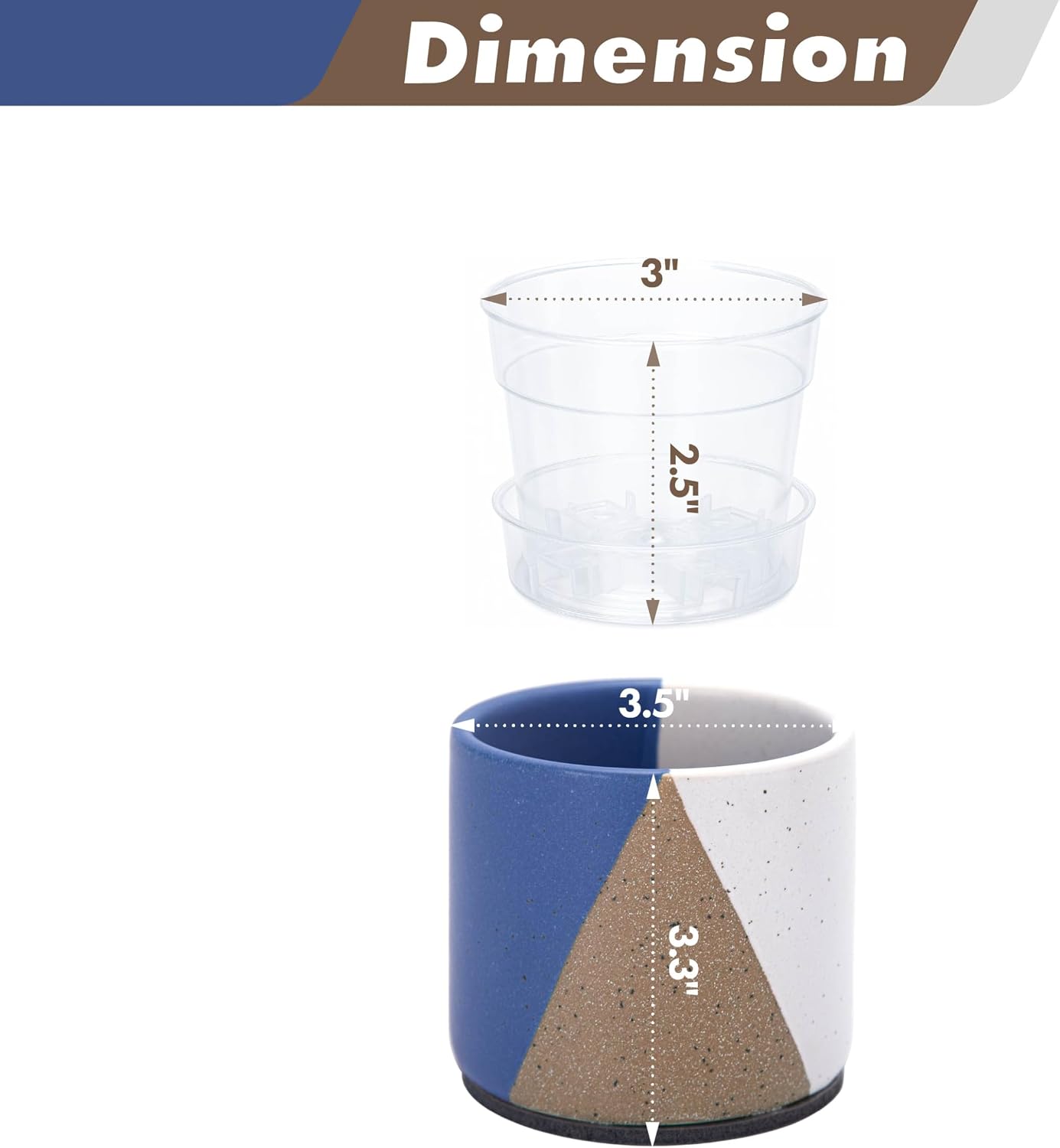 Maceta cerámica 3.5pulg con platillo desmontable drenaje interior