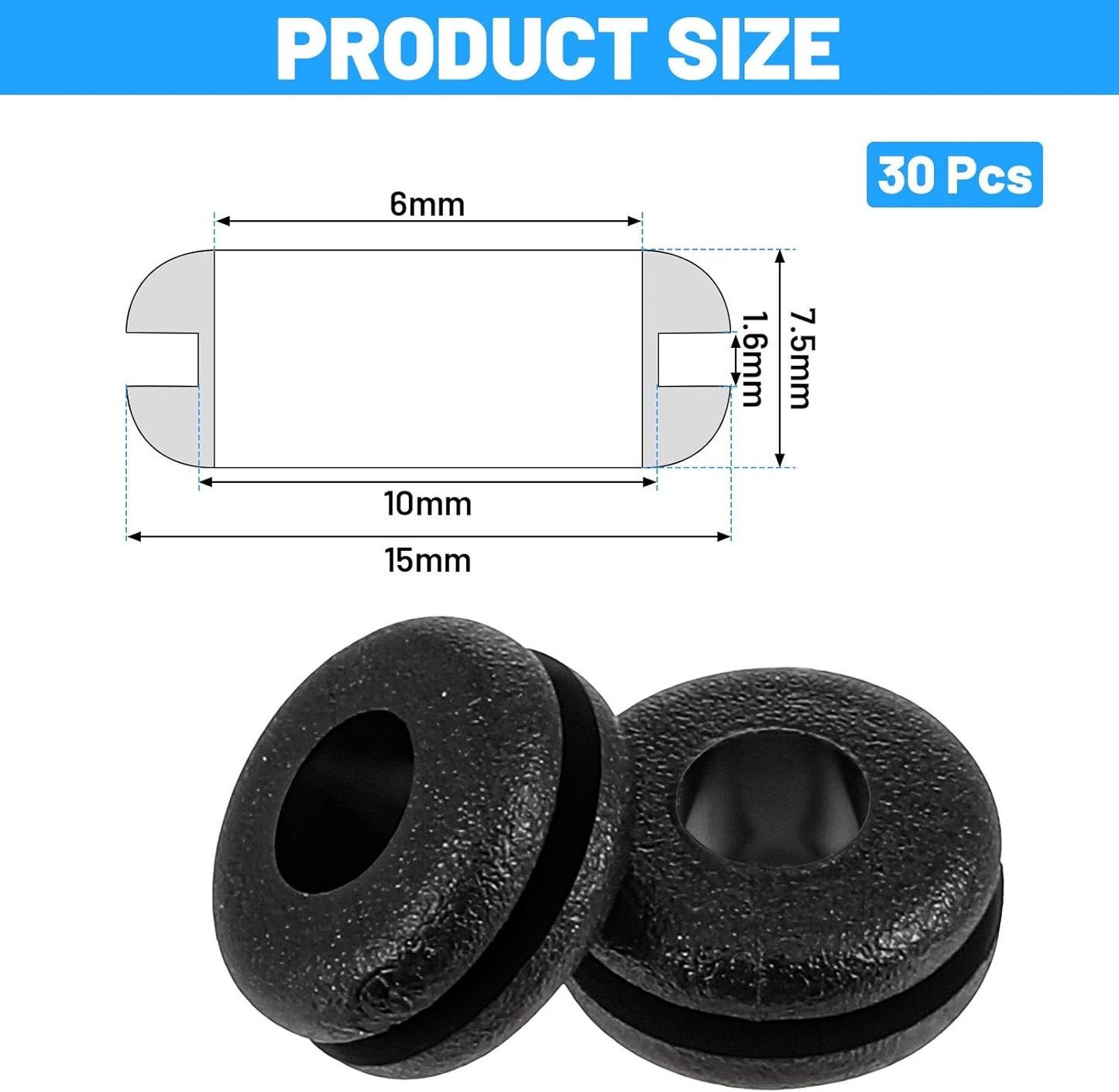 30 Ojales Goma 1/4x3/8 Negro Automotriz