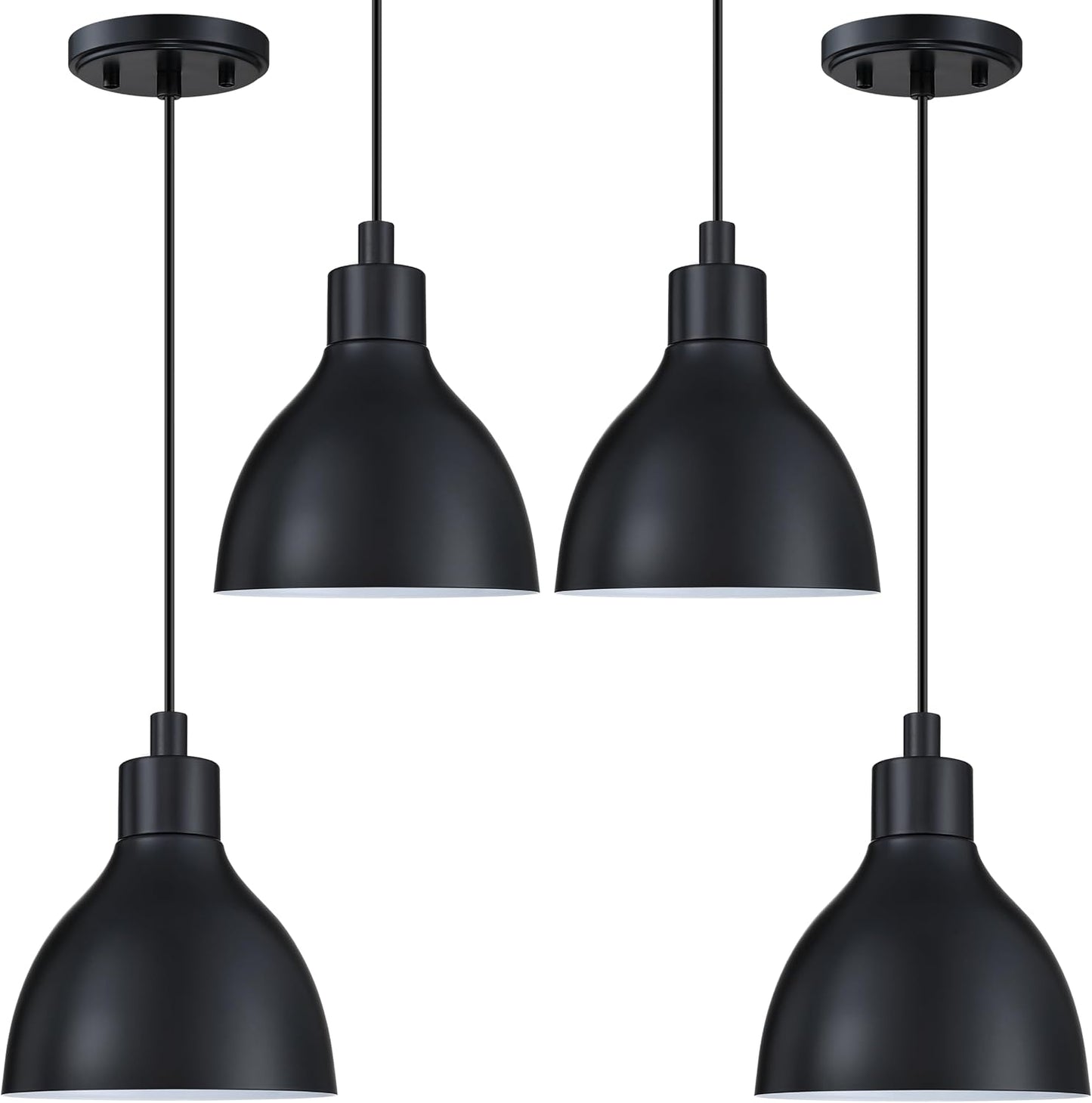 Lámpara colgante industrial metal 6.5pulg para cocina 4 Pzas Negro