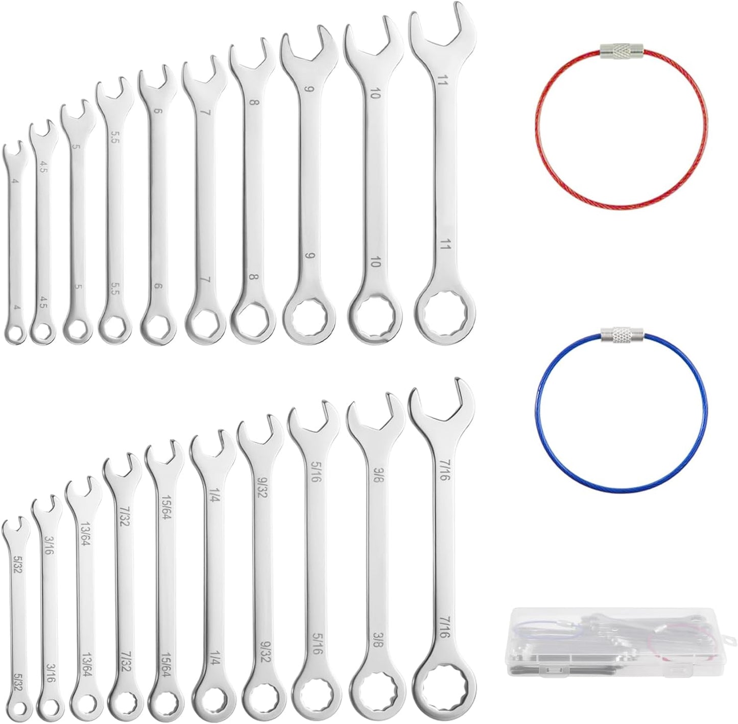 Set 20 llaves combinadas métricas SAE ultrafinas acero inox