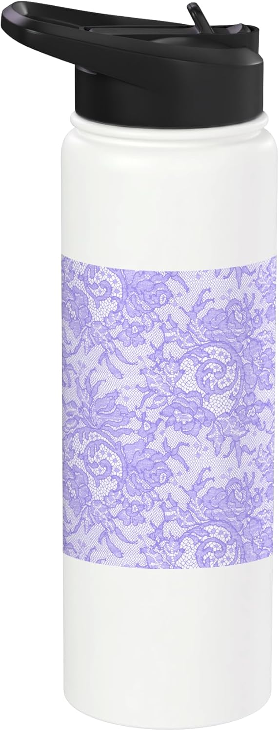 Botella de agua acero inoxidable con encaje lilac y flores