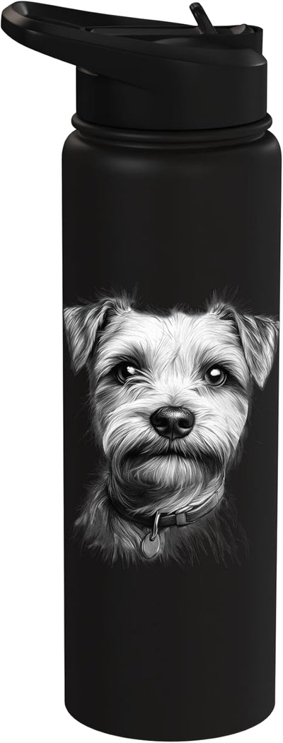 Botella agua acero inox aislada arte perro schnauzer