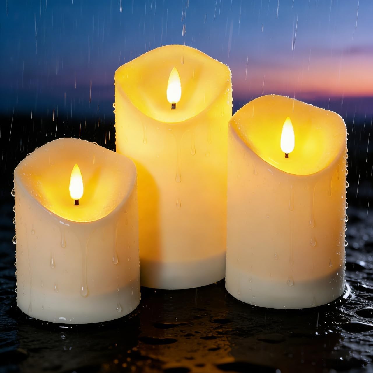 Velas LED solares impermeables paquete 3 blancas jardín