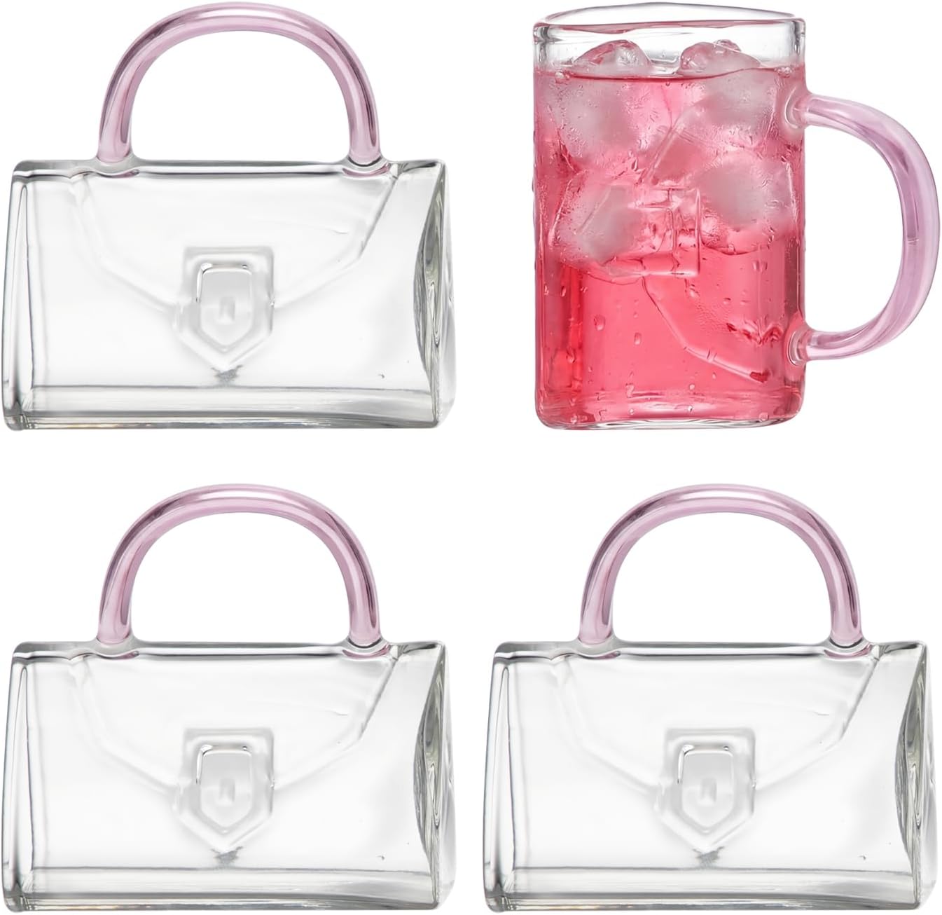 Set de 4 vasos para shots divertidos con bolsa de vidrio rosa para mujer
