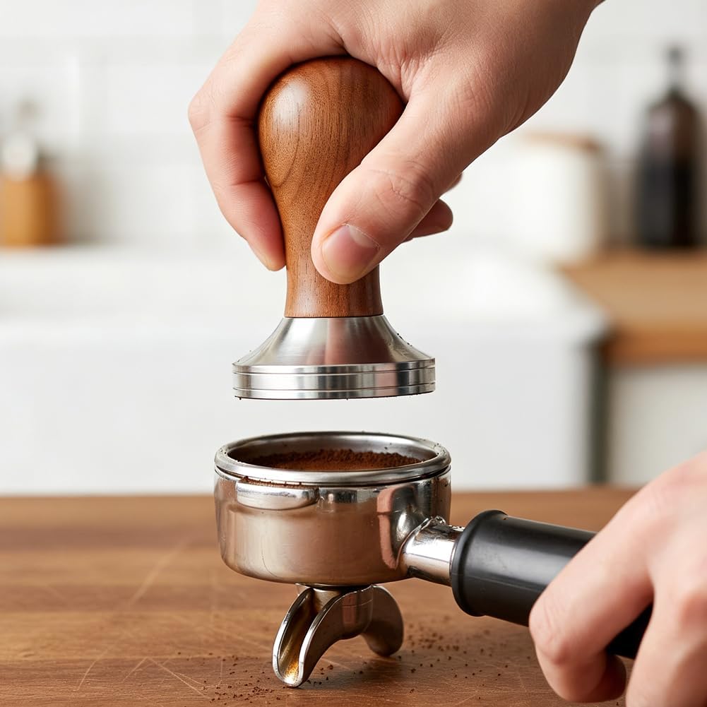 Kit manipulación café expreso mango madera dura con agitadores 8 agujas y almohadilla prensa polvo silicona