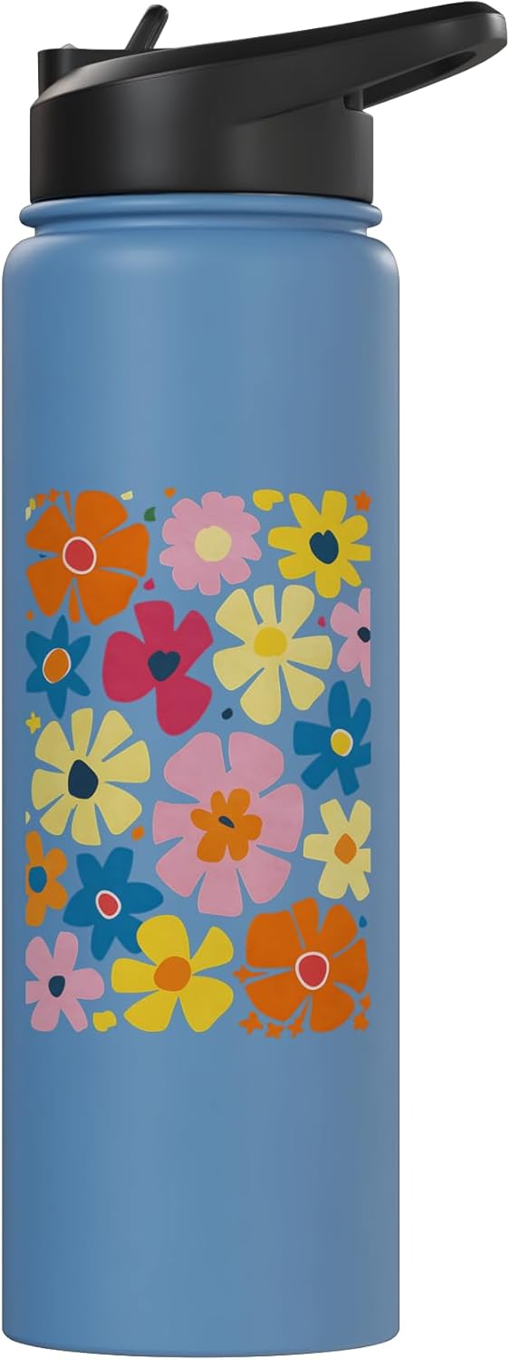 Botella de agua estampado floral acero inoxidable aislada