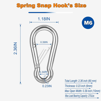 30 Clips Mosquetón M6 2.36pulg Gancho Presión Para Pesca Camping