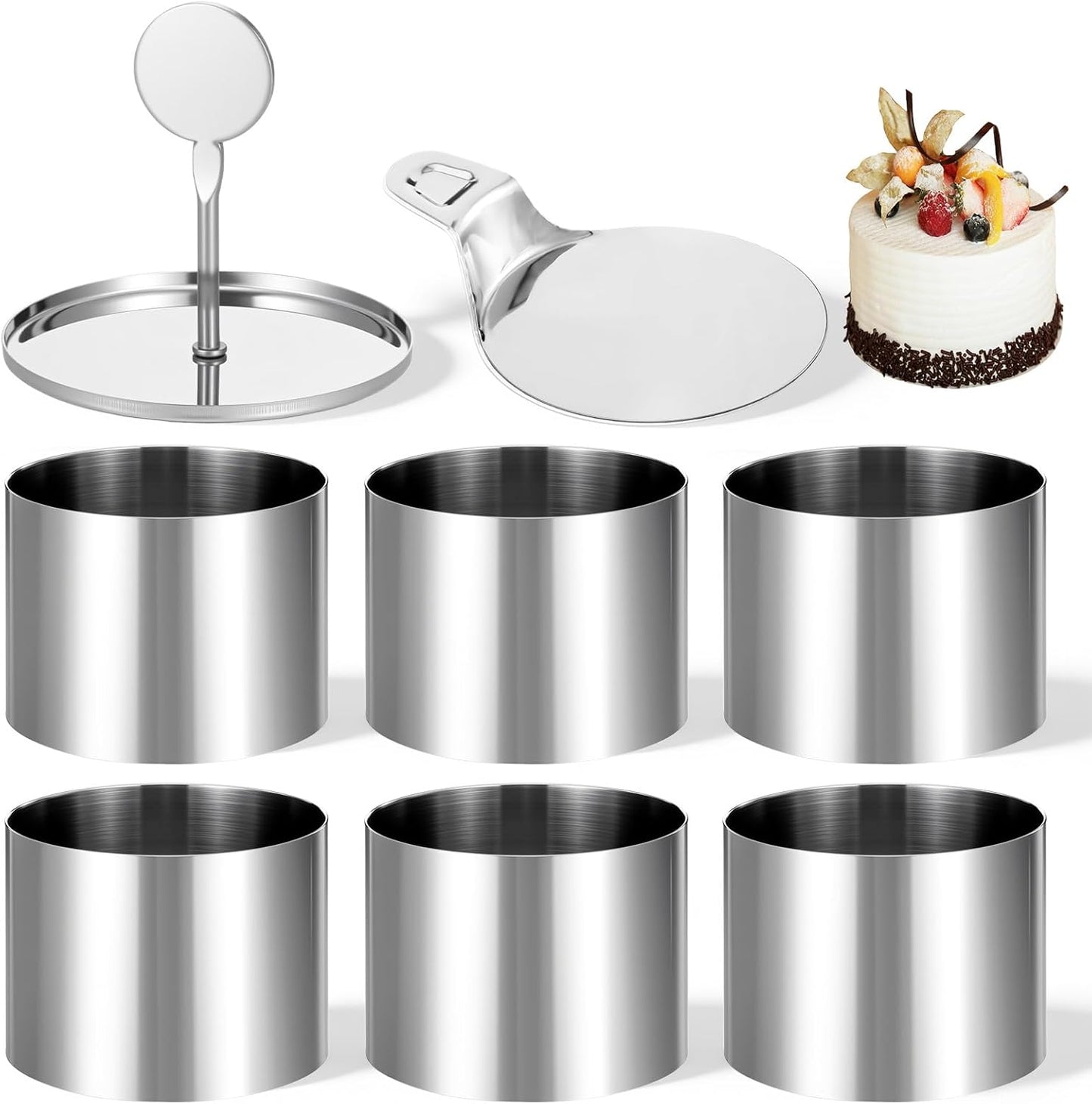 Paquete de 6 moldes redondos para tartas de 3 pulgadas en acero inoxidable sin costuras