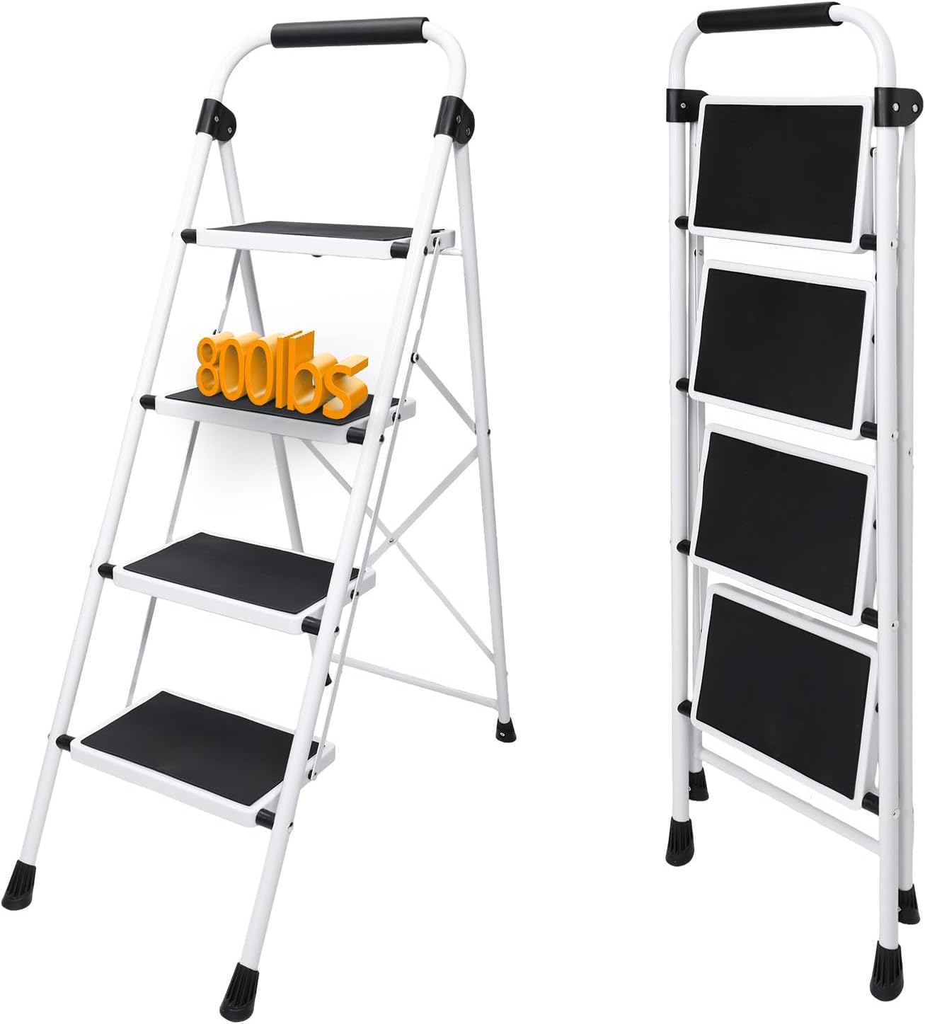 Escalera 4 escalones plegable 330lb pedal antiderrapante negro