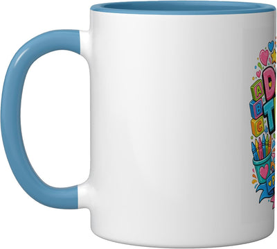 Taza Cerámica para Niños con Diseño Educativo Azul/Blanco