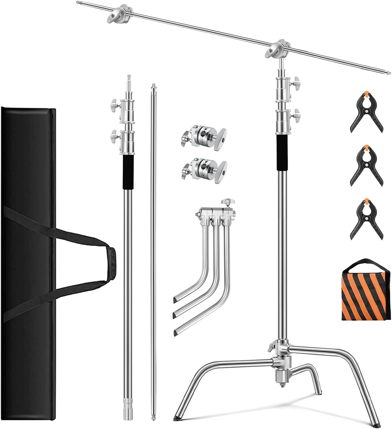 Soporte C acero inox 10.8ft brazo pluma 3 clips 2 agarres