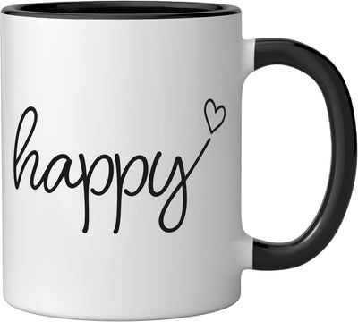 Taza cerámica positividad feliz negro blanco