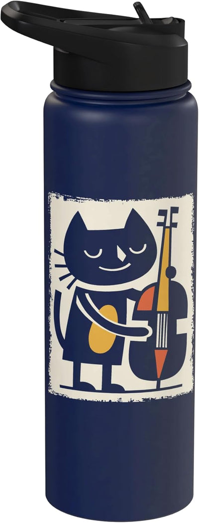 Botella agua acero inox aislada arte gato jazz