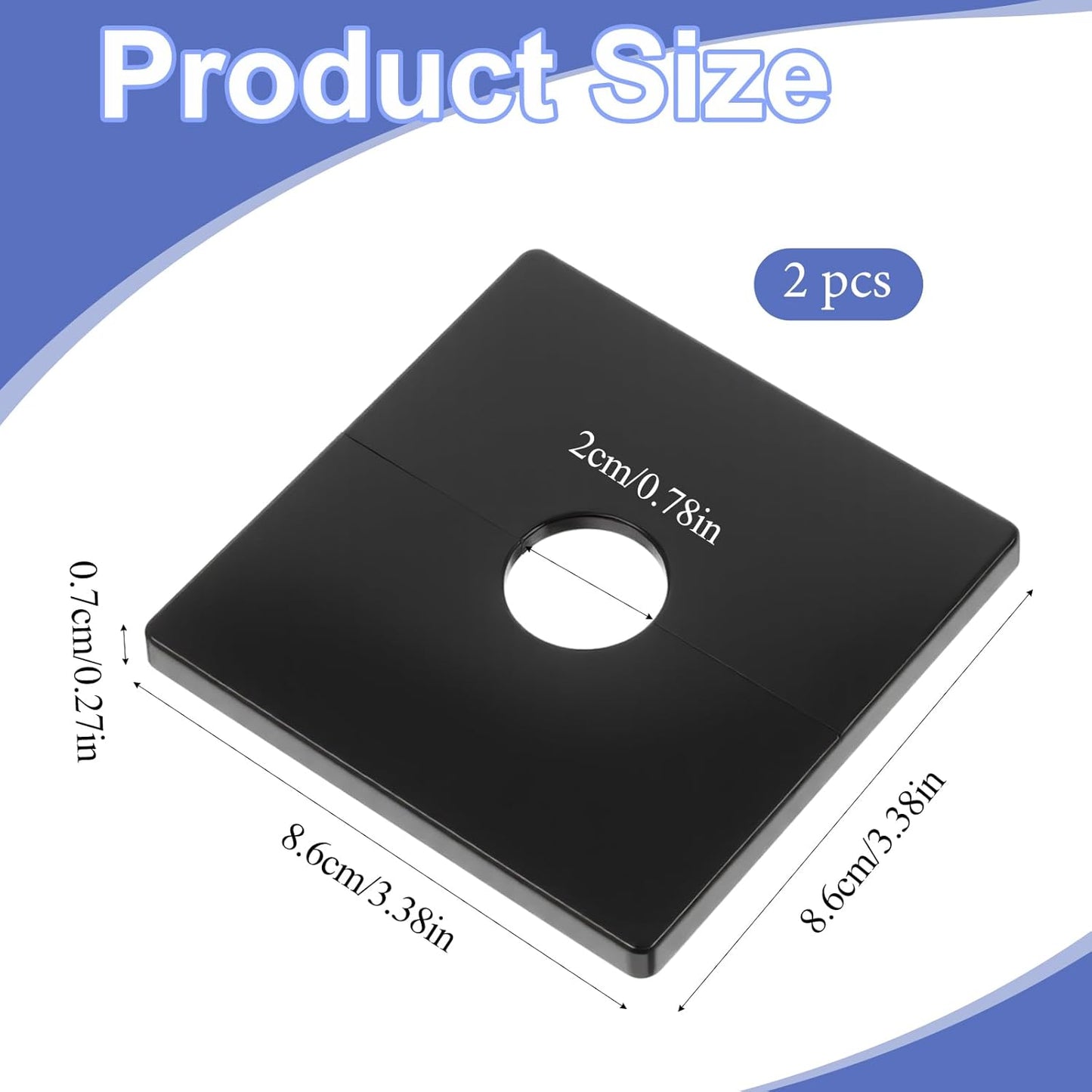 2 Bridas Ducha Placa Cuadrada 3.5pulg Negro Mate Autoadhesiva