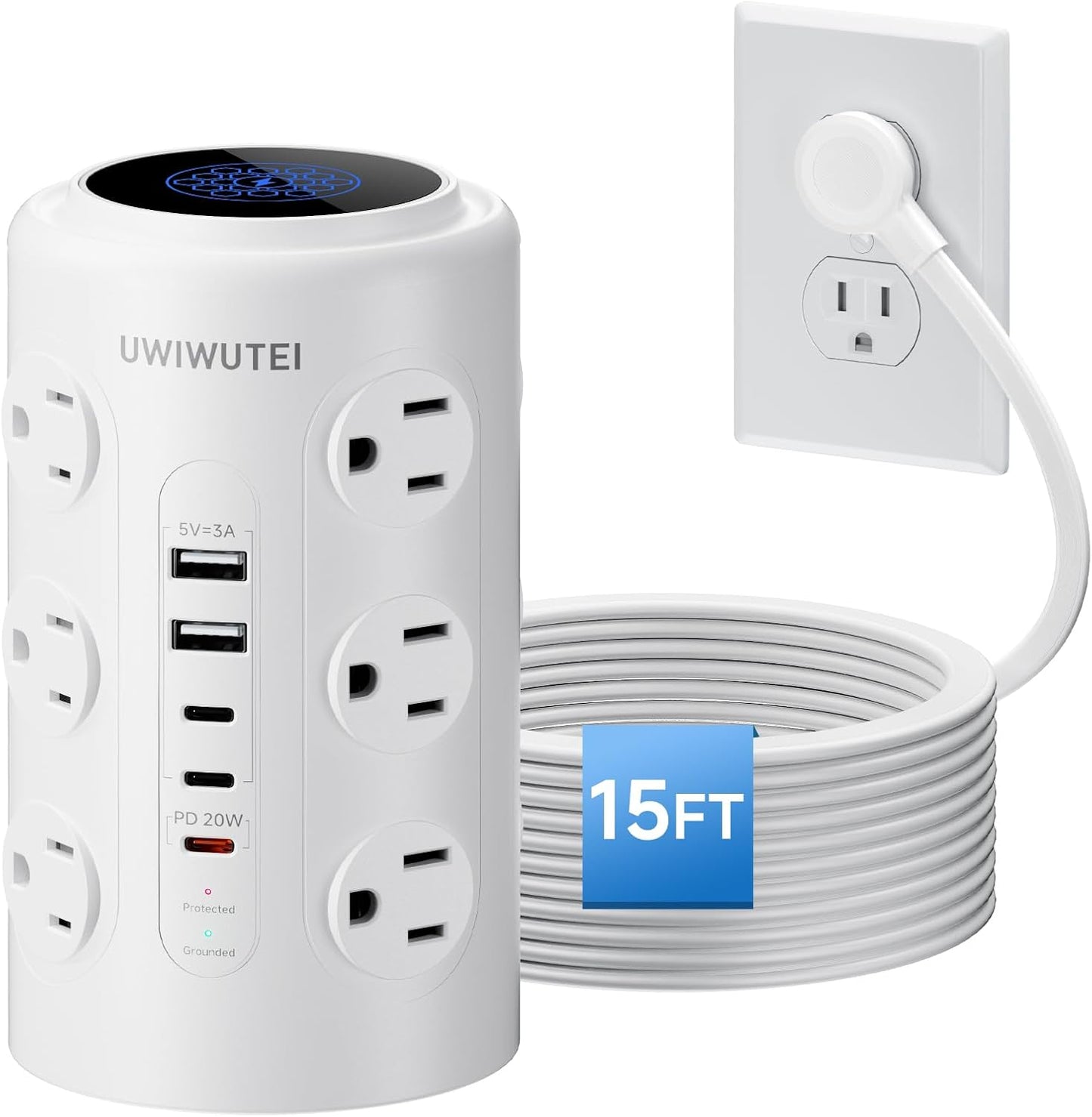 Regleta alimentación torre 12 tomas 5 USB 20W PD 1800J