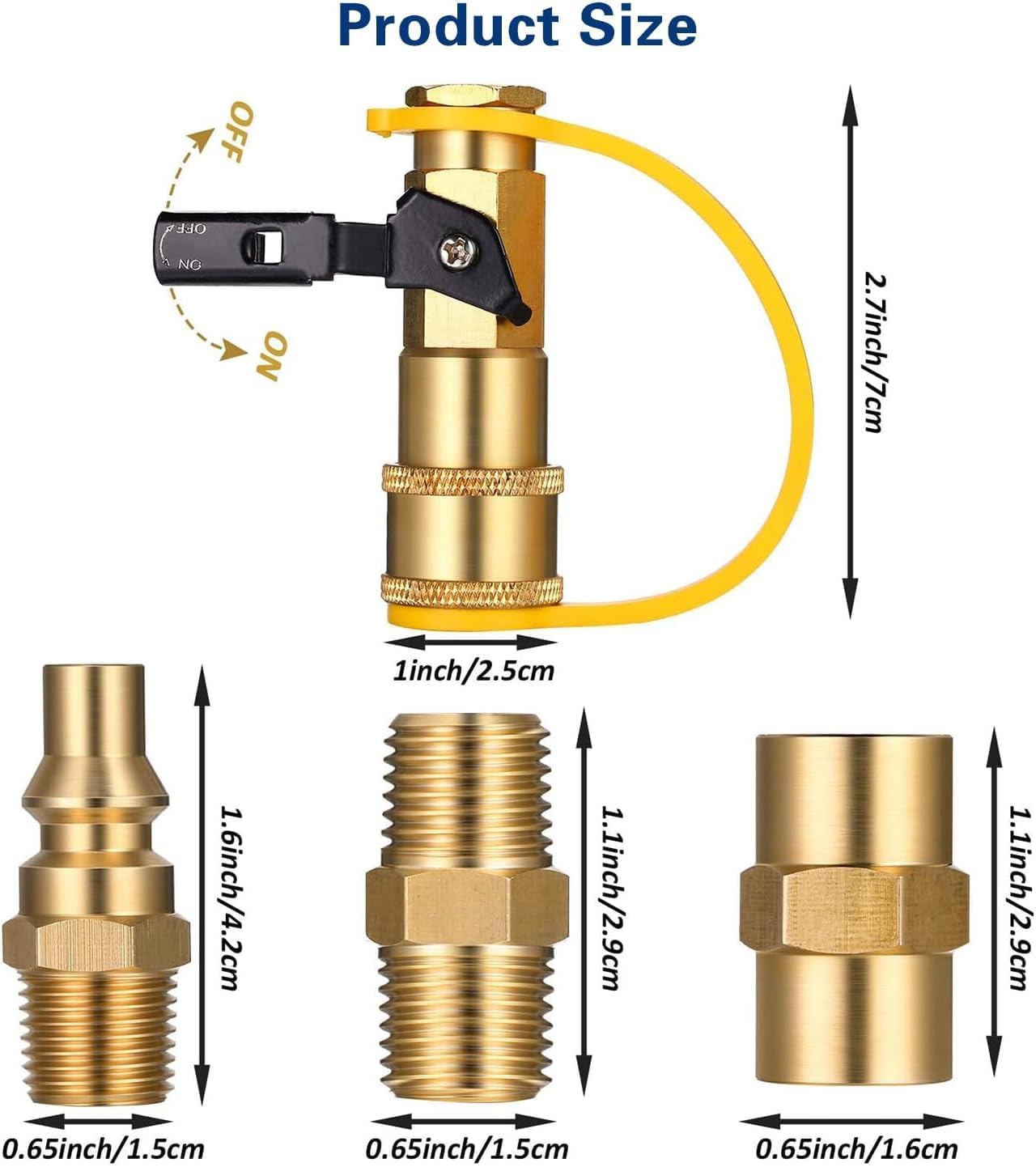 Adaptador propano RV 1/4pulg con válvula cierre y enchufe macho NPT