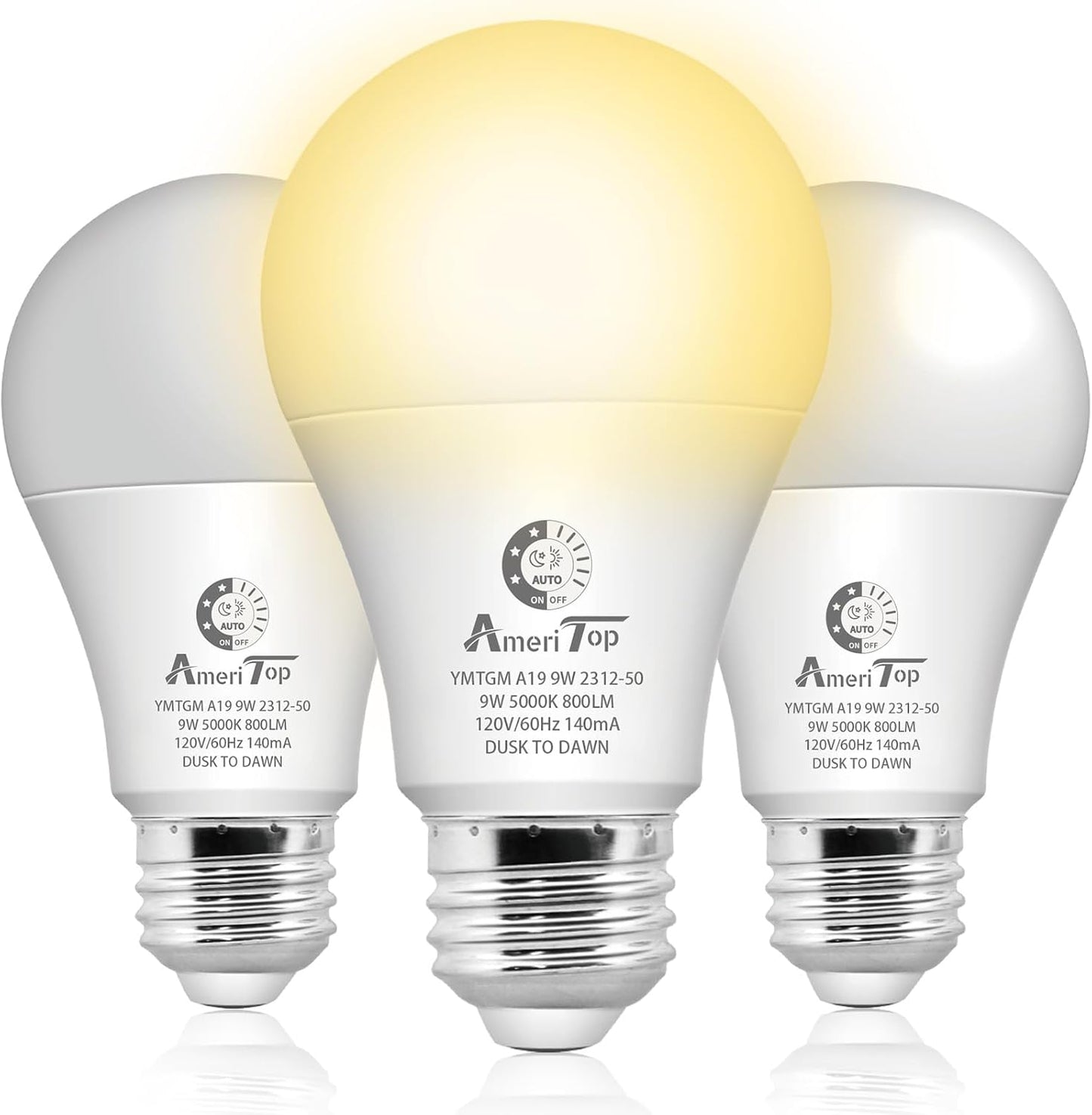Bombilla LED A19 sensor amanecer/atrasar 3 pzas 800lm 9W