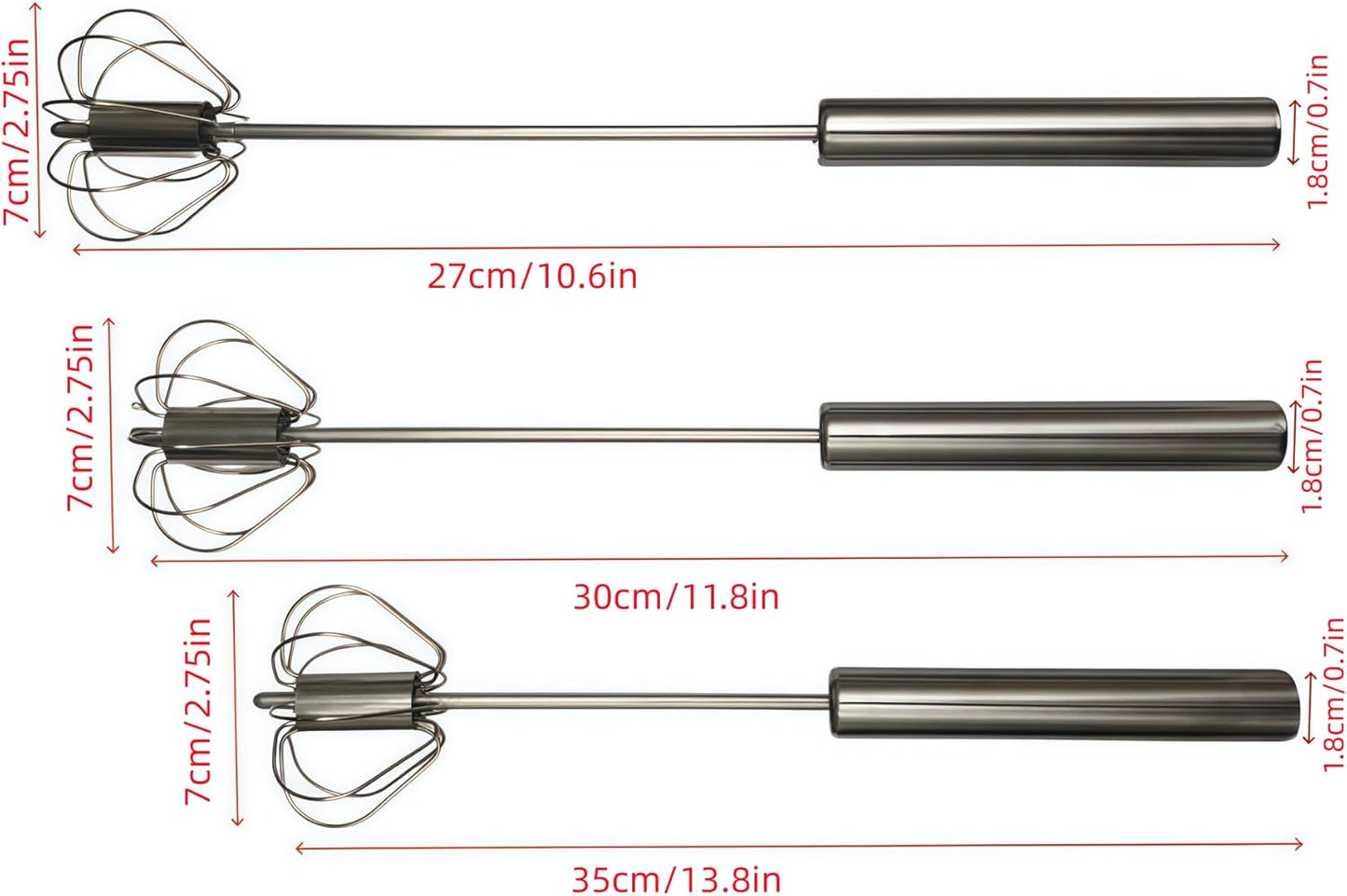 Paquete de 3 batidores de huevos de acero inoxidable para mezclar