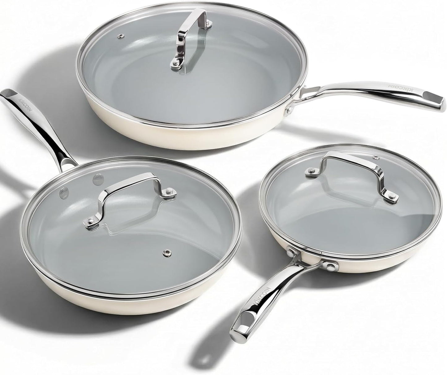 Set 3 Sartenes Cerámica Antiadherente Tapa Mango