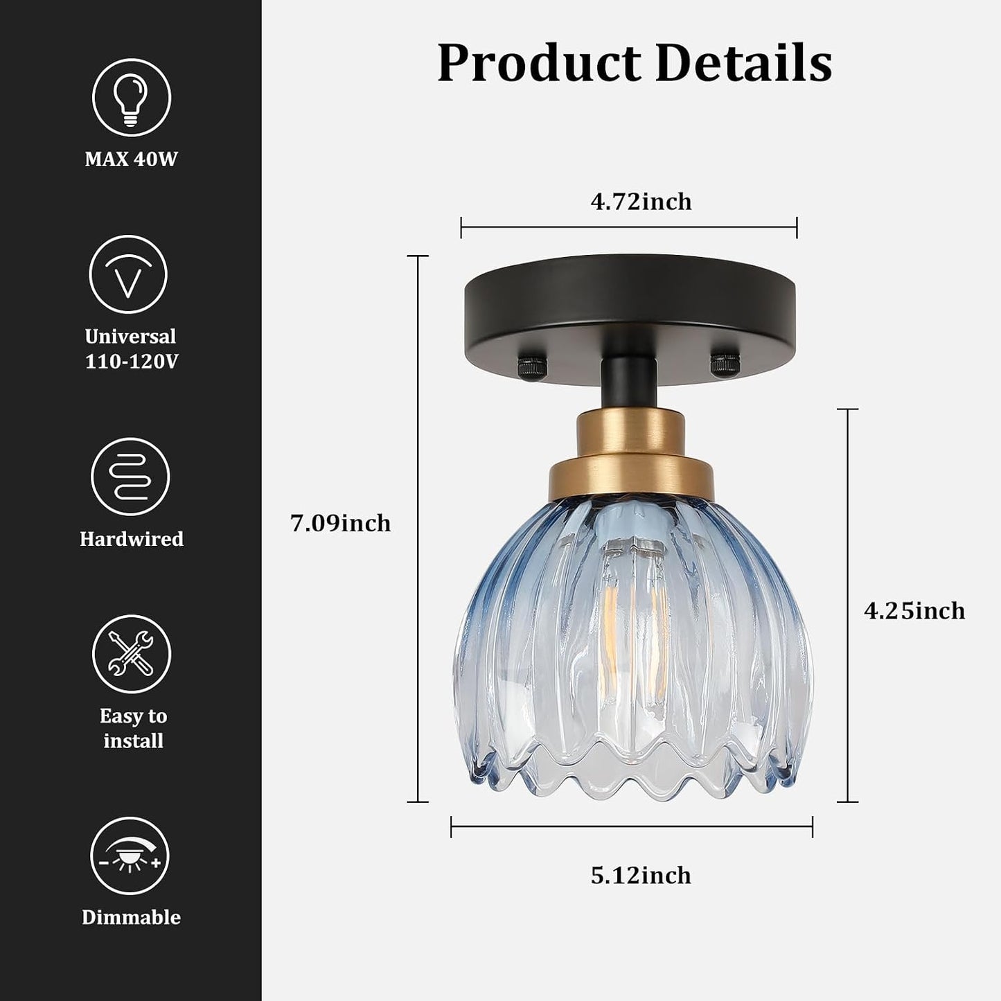 Lámpara techo tulipán azul moderna para pasillo cocina baño