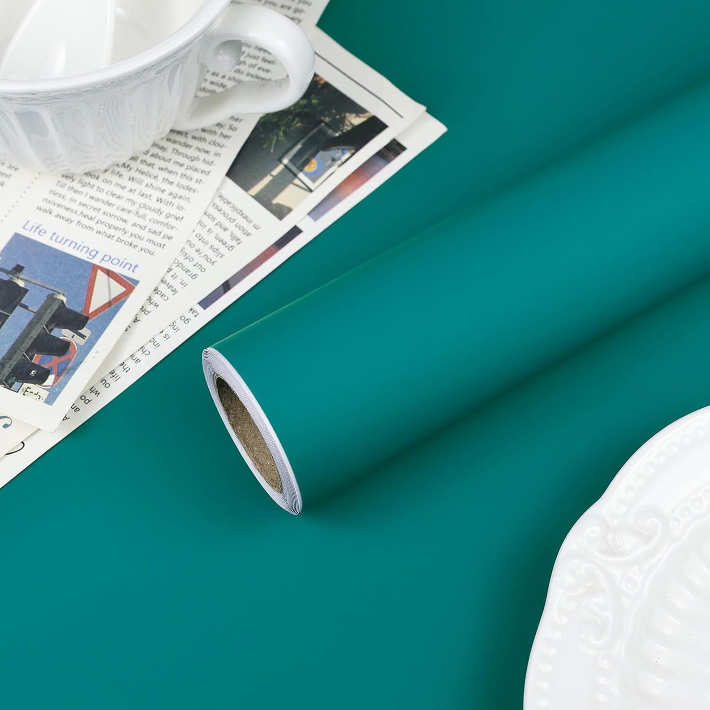 Papel tapiz autoadhesivo 15.7x118pulg verde azulado extraíble