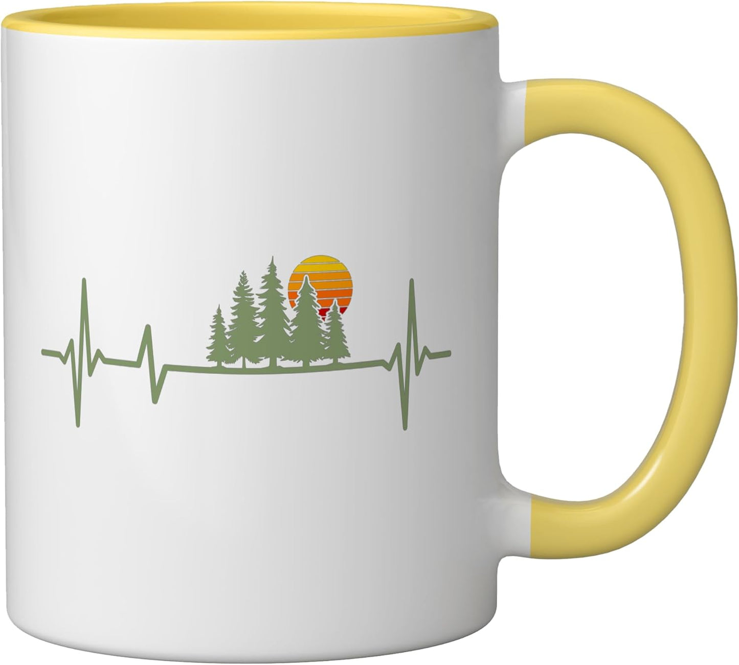 Taza cerámica de bosque naturaleza corazón amarillo/blanco