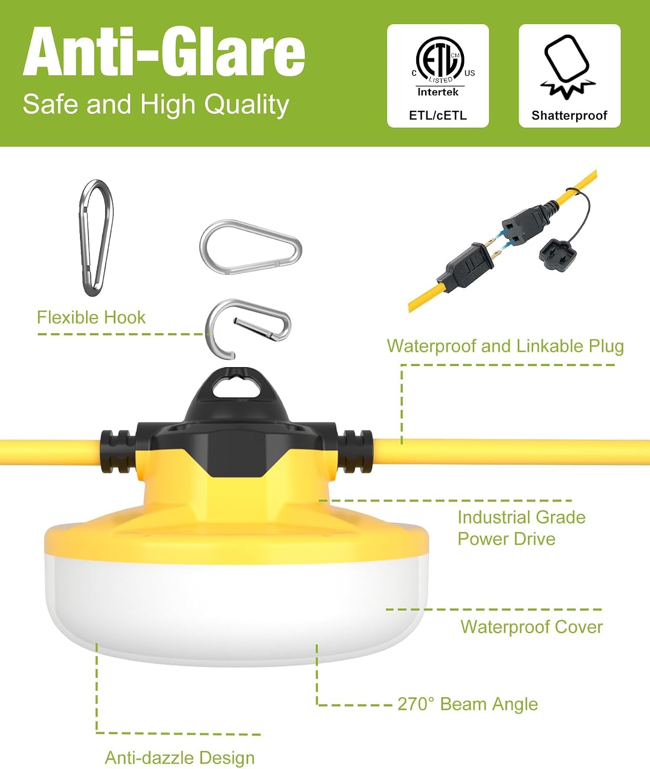 Cadena luces construcción 100ft IP65 impermeable