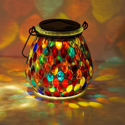 Farol solar impermeable mosaico colorido vidrio decoración jardín