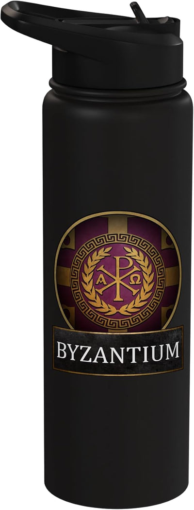 Bottella de agua aislada con símbolo del Imperio Romano y Bizantino