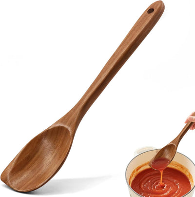 Cucharas y espátulas de teca natural resistentes al calor antiarañazos para utensilios antiadherentes