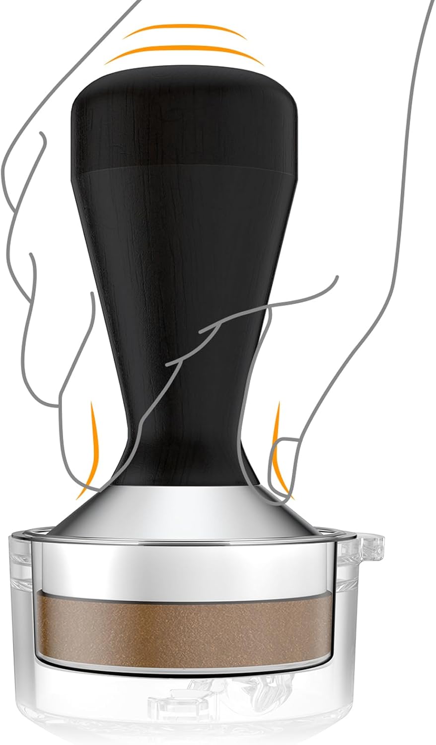 Prensa de grano de café barista de metal y madera