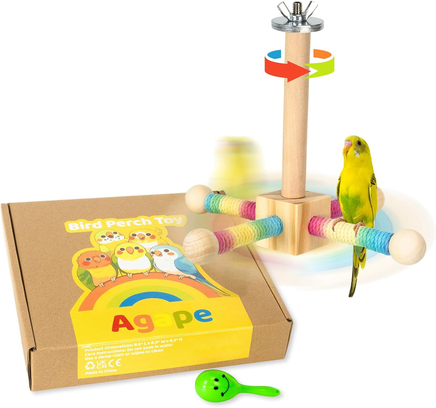 Juguete perca giratoria para loros y pájaros pequeños de madera