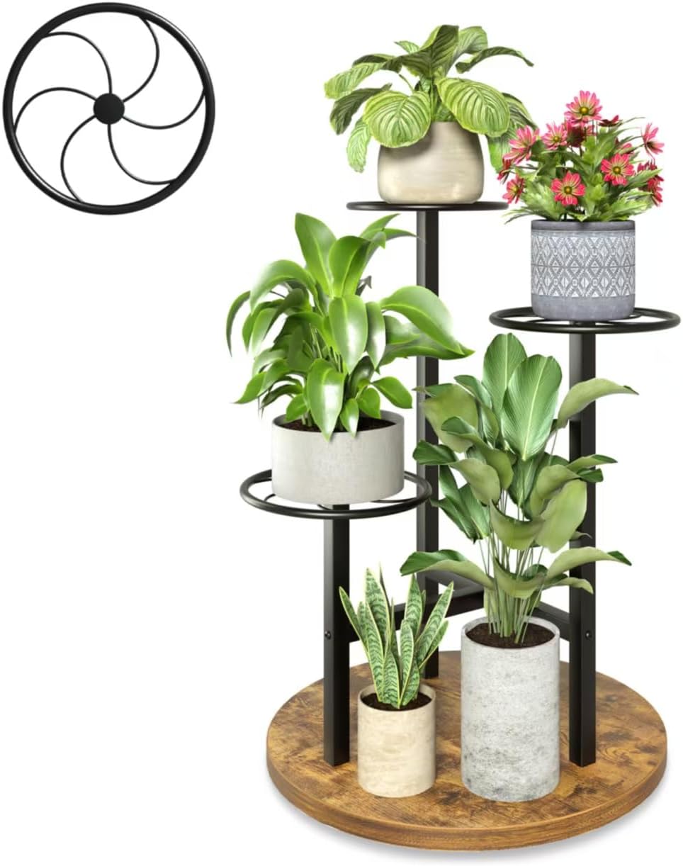Soporte plantas 3 niveles madera y hierro forjado