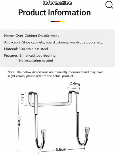 Ganchos en S acero inox 304 dobles para cocina baño armario