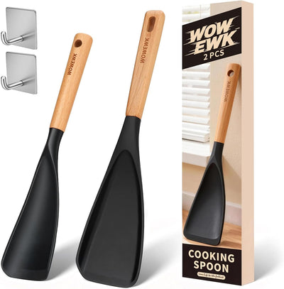 Cucharas de cocina antiadherentes de silicona sin BPA con mango de madera