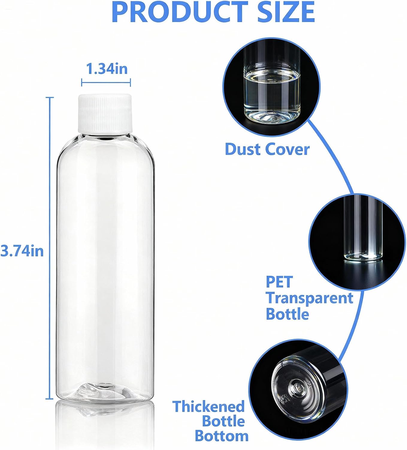 6 Botellas Plástico Transparente 2oz con Tapas para Jugo y Cuidado