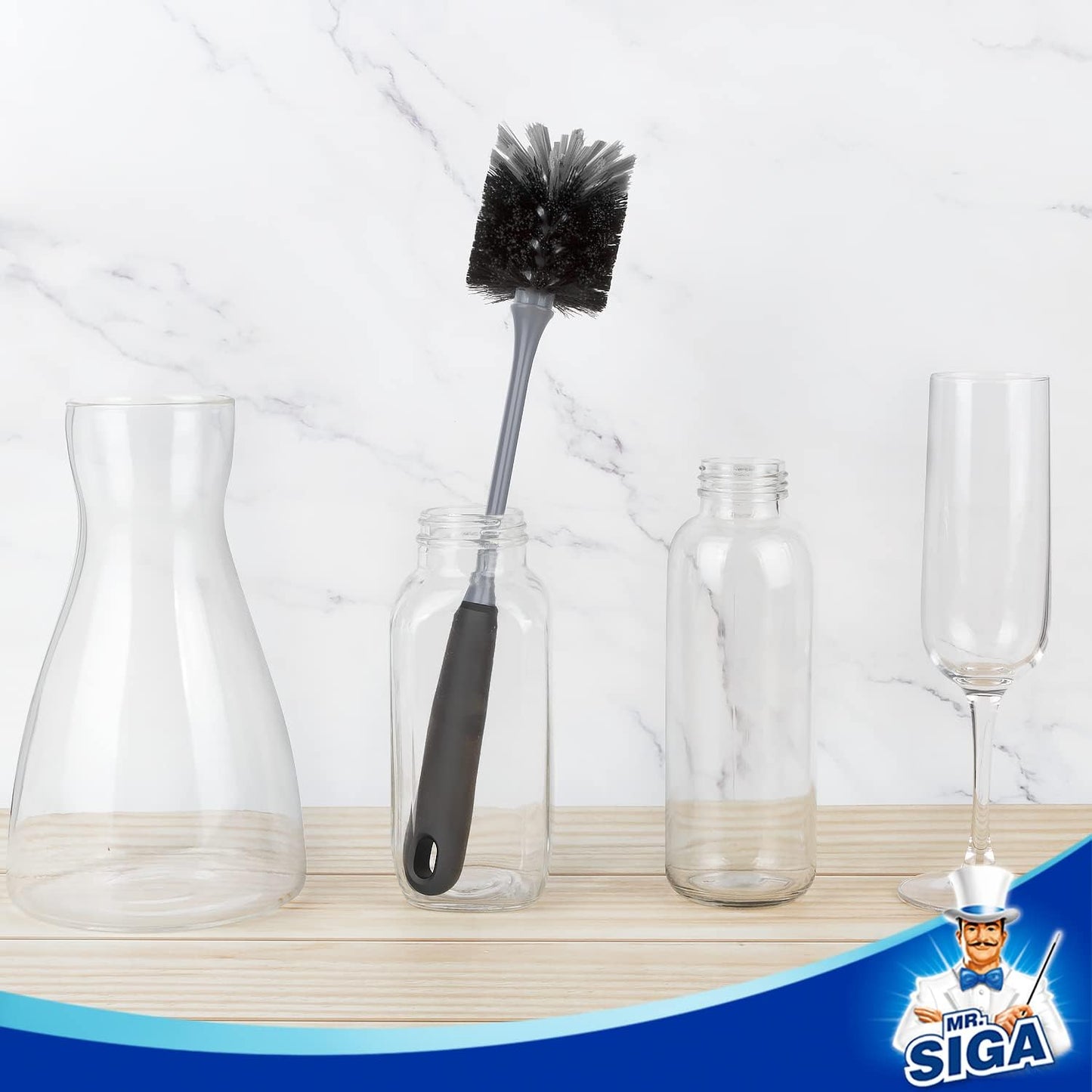 Cepillo flexible para botellas agua cristalería tazas negro pack 2