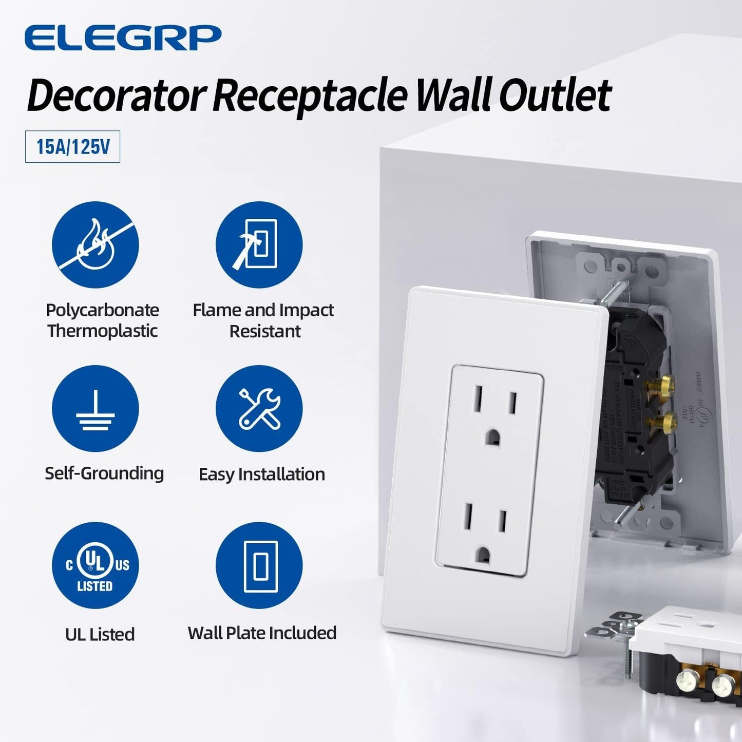 Enchufe pared estándar blanco mate 15A 125V NEMA 5-15R