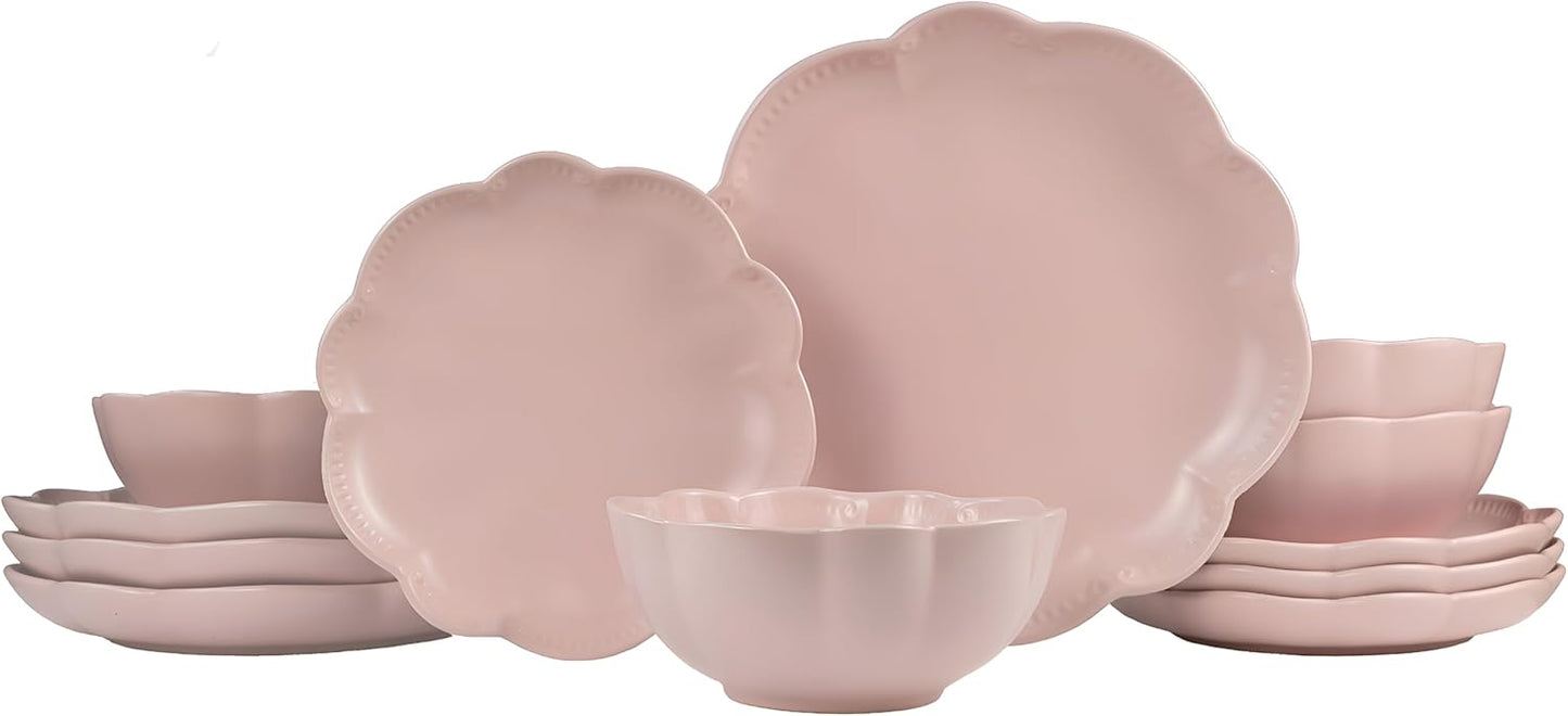 Jgo 12 platos rosados modernos cerámica resistente