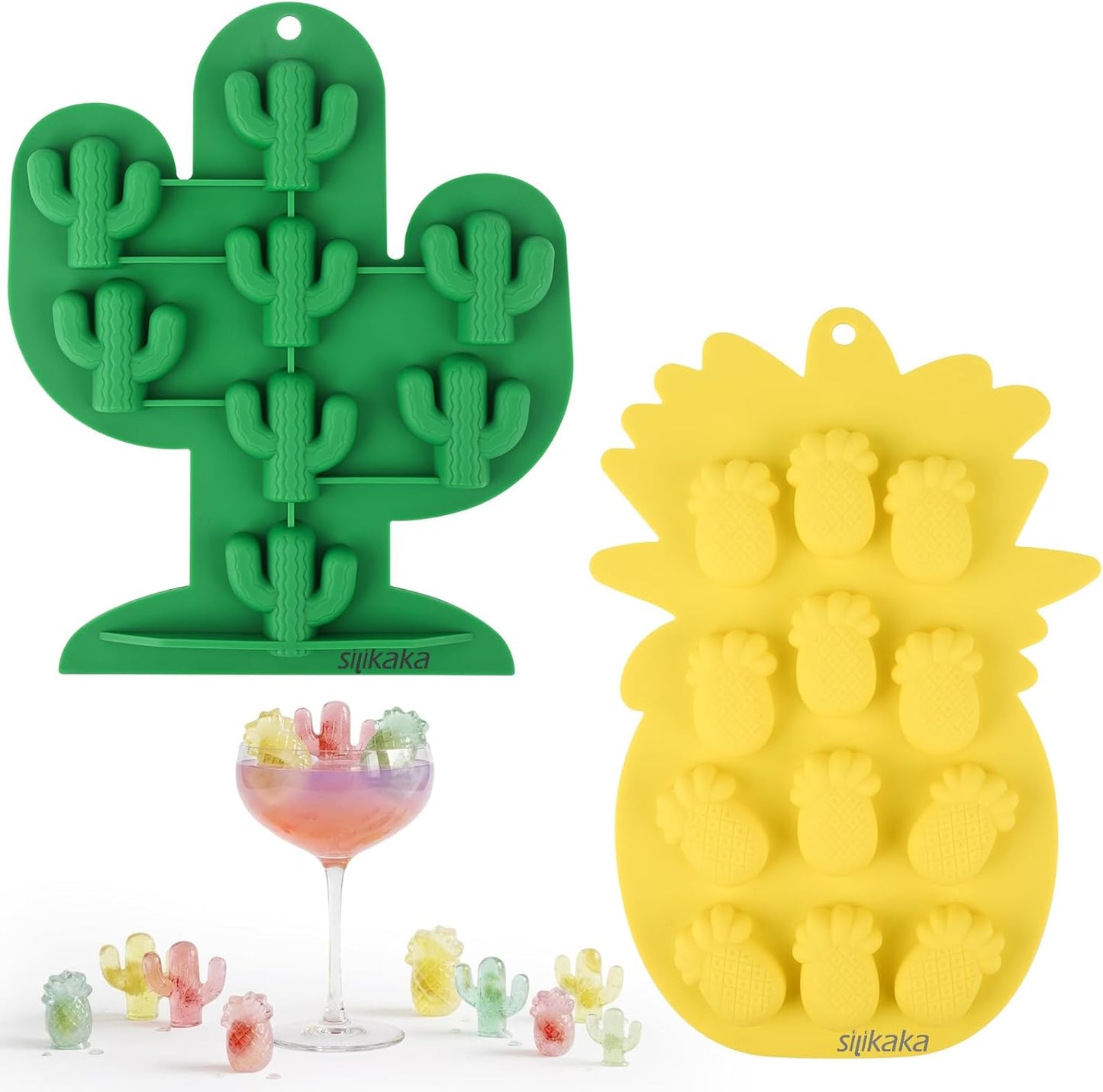 Bandejas únicas para cubitos de hielo de silicona dos piñas cactus fácil de desmoldar