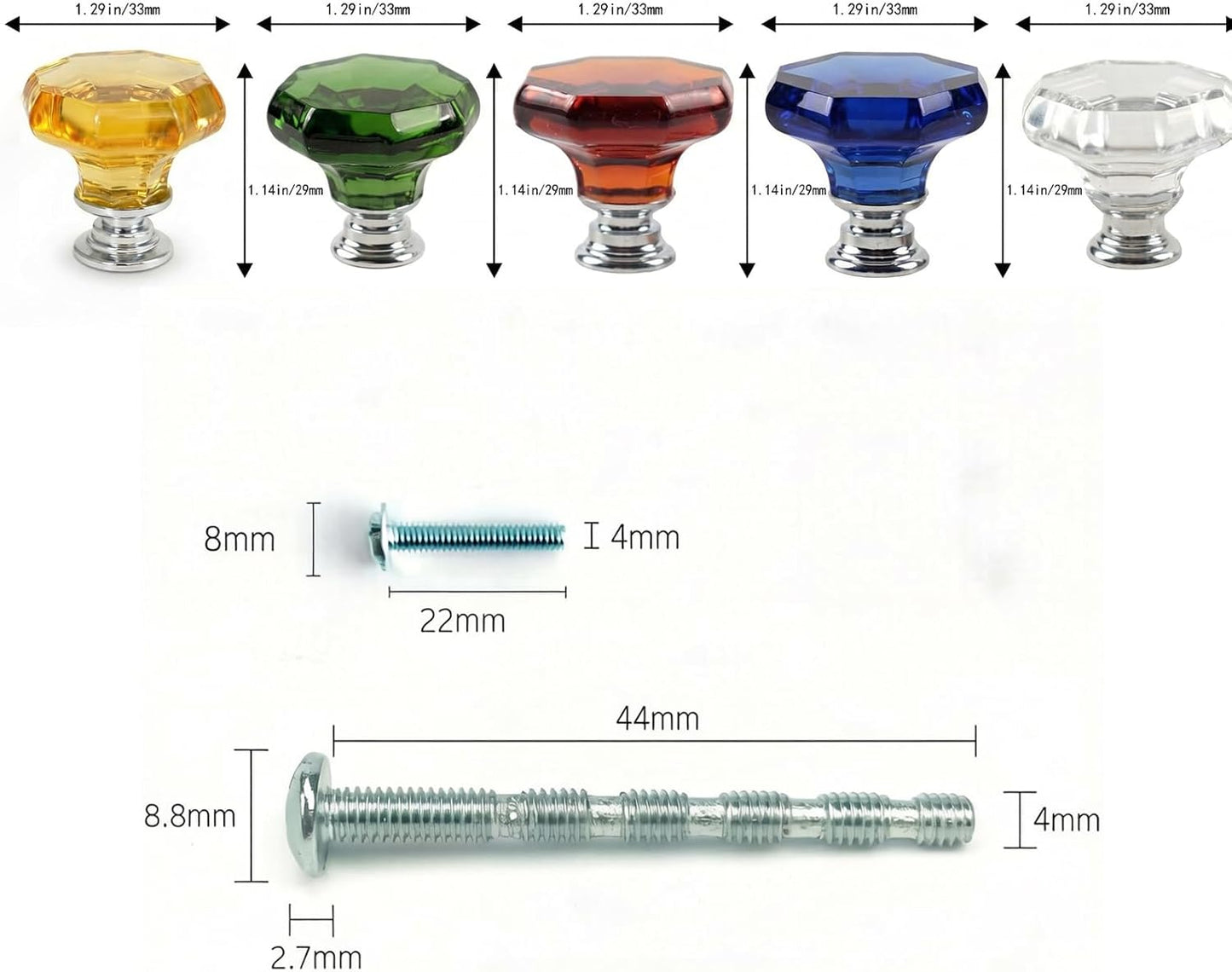10 Pomos Cristal Amarillo para Armario y Muebles