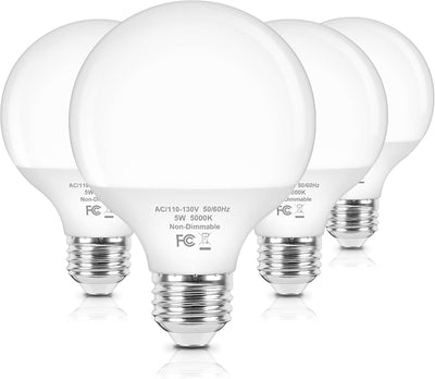 Bombillas LED G25 5W 5000K E26 para baño y espejo set 4