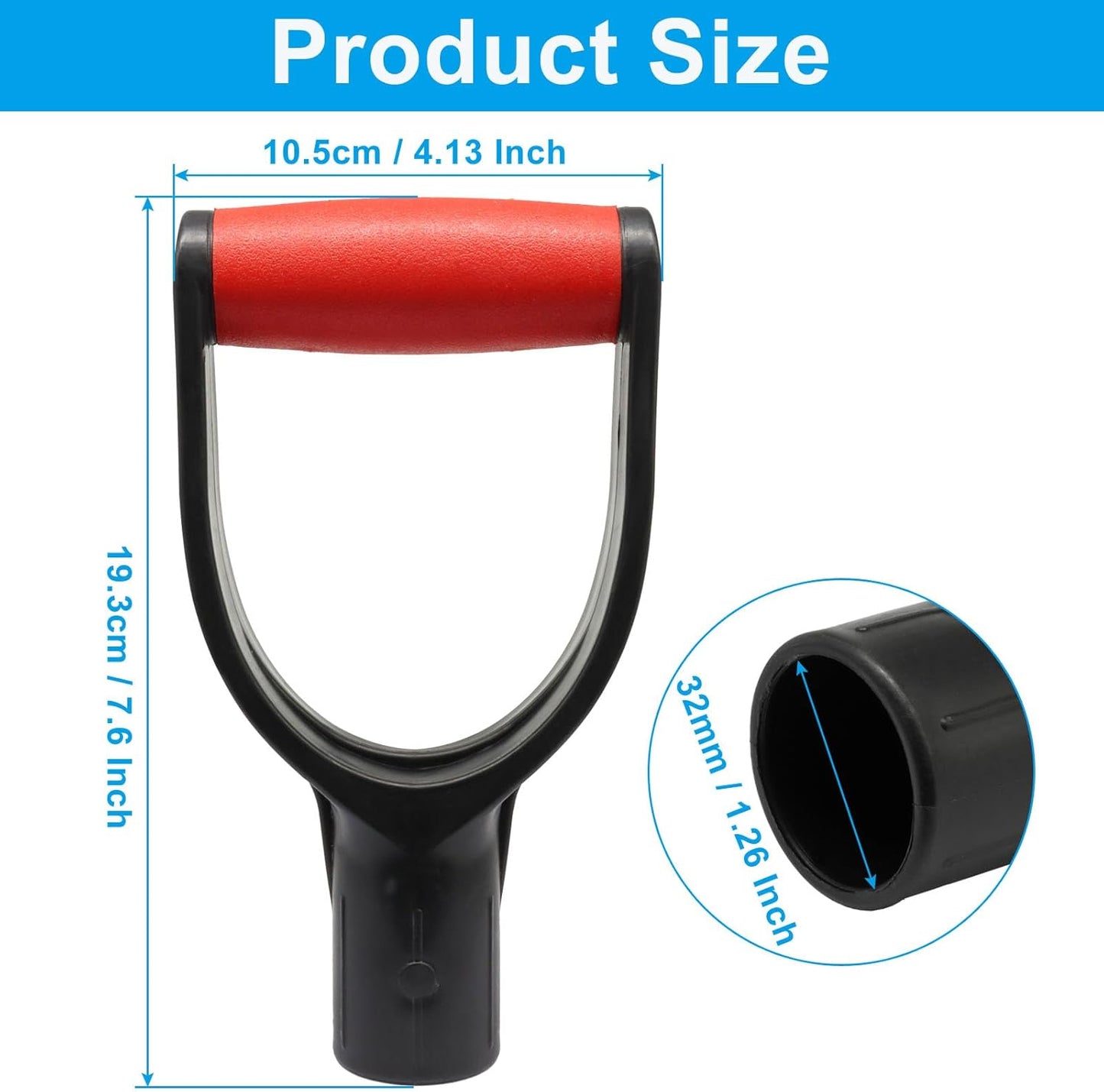 Pala plástico agarre D mango 1-1/4 pulgadas rojo-negro