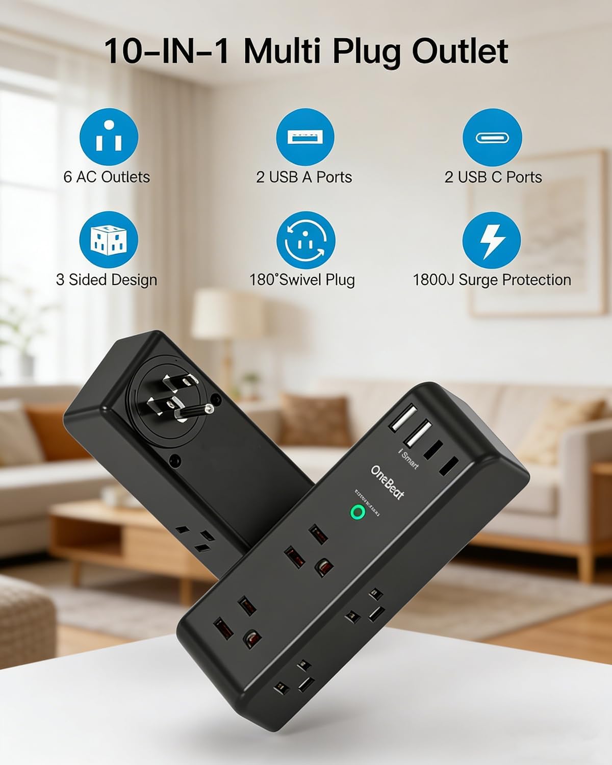 Regleta extensor USB C giratoria 6 tomas 1800J