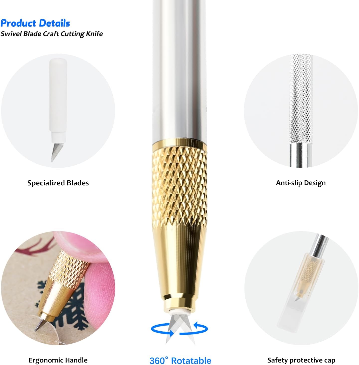 Cuchillo hoja giratoria 360° para cortar curvas papel vinilo