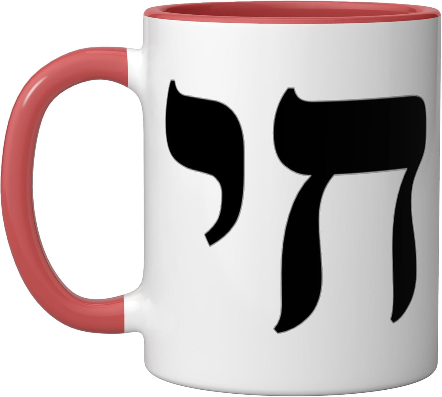 Taza de cerámica con símbolo de vida hebrea rojo blanco