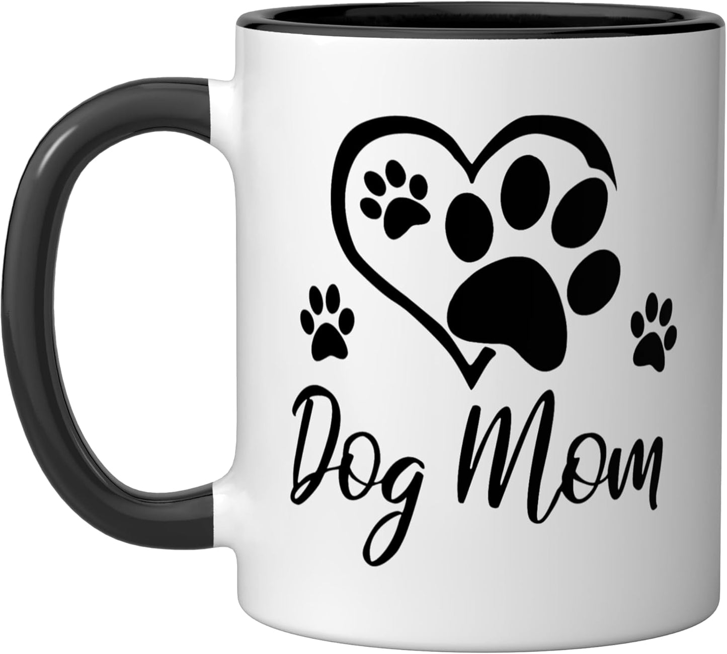 Taza de cerámica para perros con huella de pata y corazón, negro/blanco
