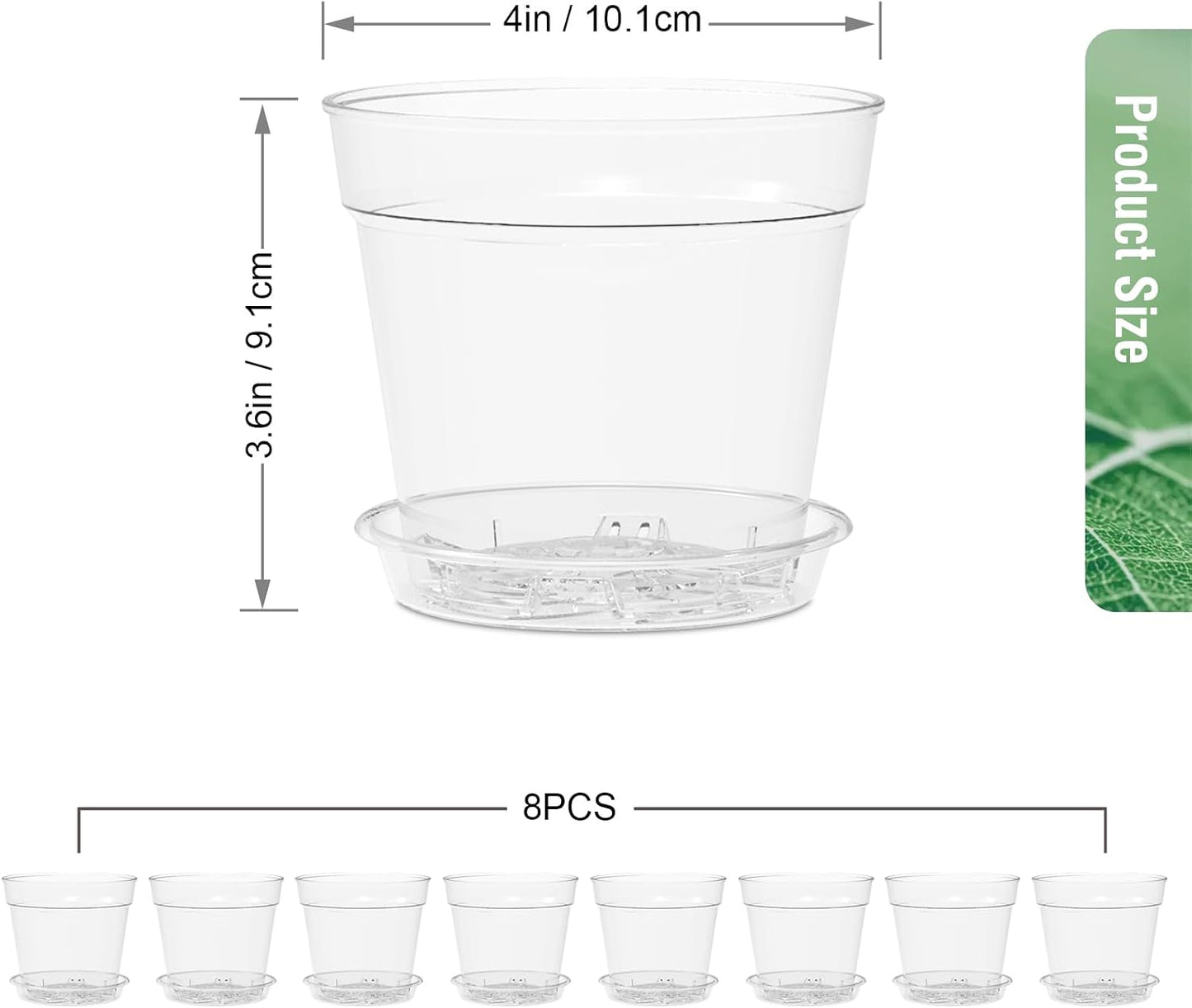 Juego 8 Macetas Plástico Transparente 4pulg con Drenaje