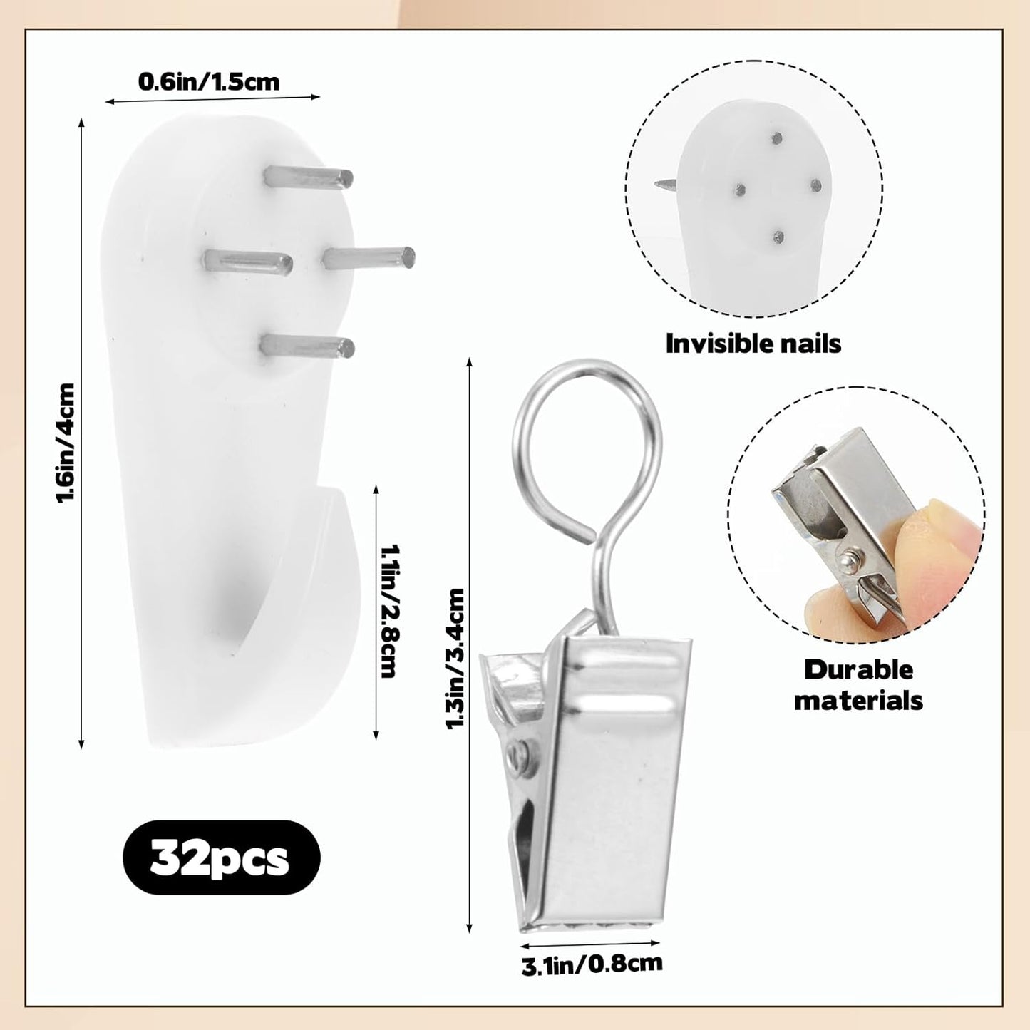 32 Clips Antiderrap para Tapiz Pared Plástico Metal